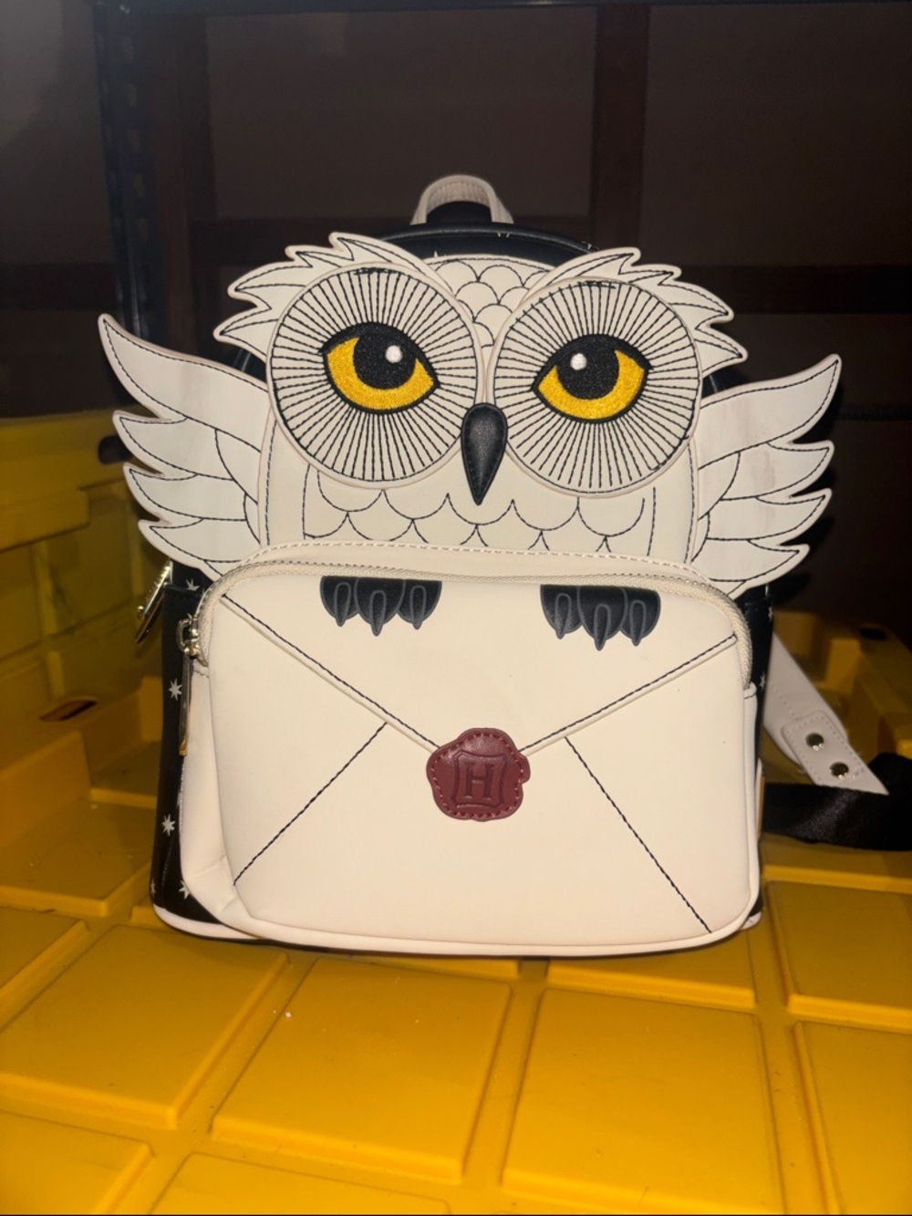 Loungefly White Owl Envelope Mini Backpack with Yellow Eyes
